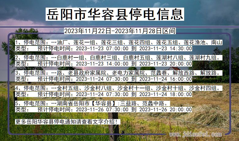 湖南省岳阳华容停电通知