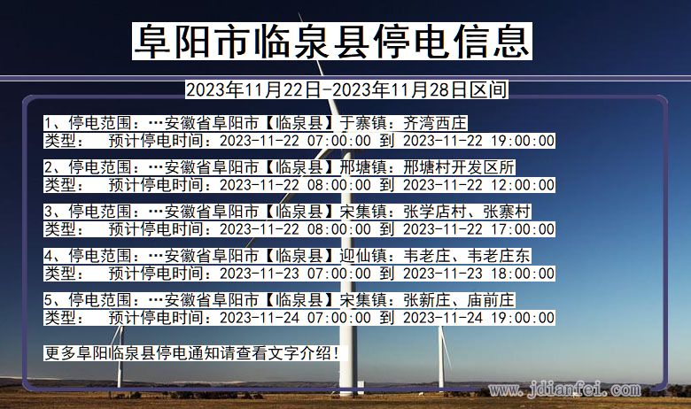 安徽省阜阳临泉停电通知