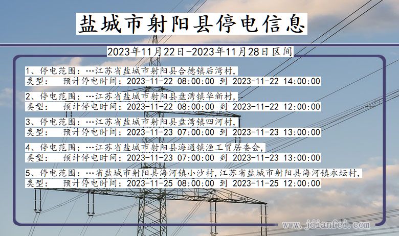 江苏省盐城射阳停电通知