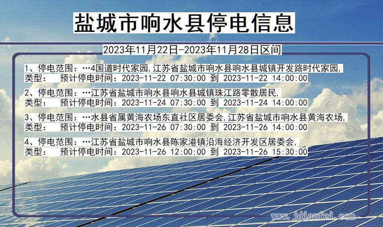 江苏省盐城响水停电通知