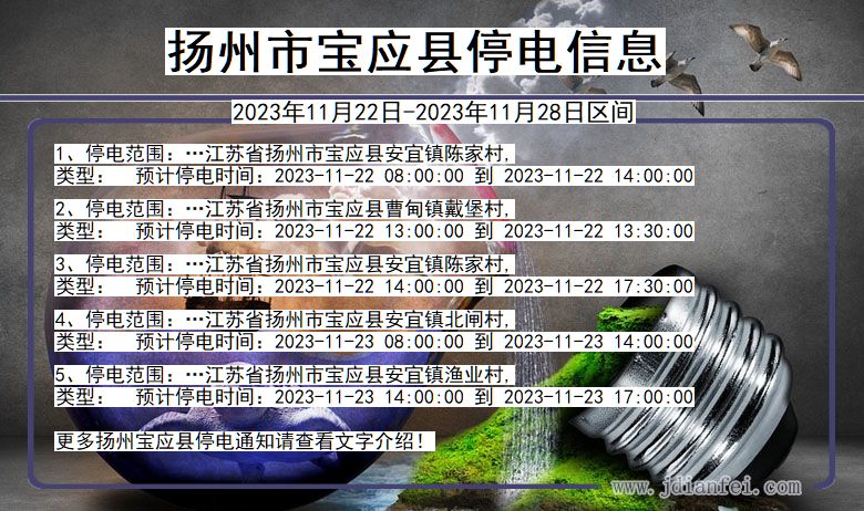 江苏省扬州宝应停电通知