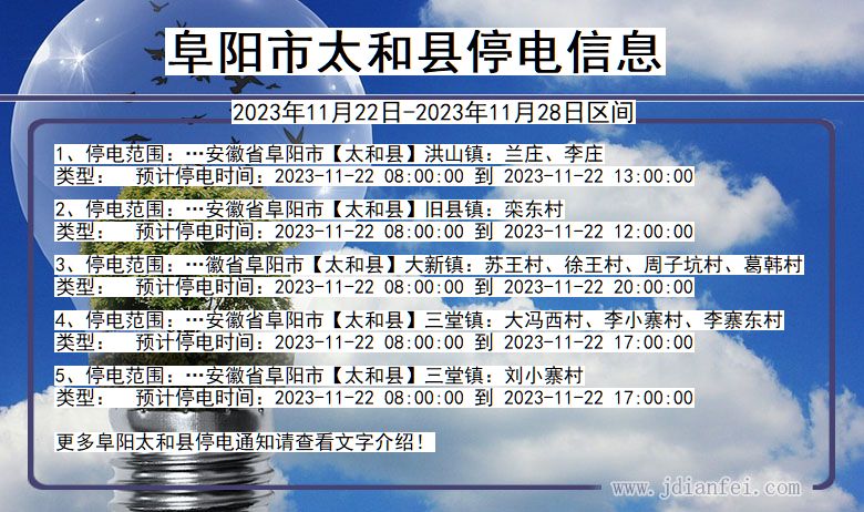 安徽省阜阳太和停电通知