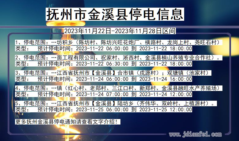 江西省抚州金溪停电通知