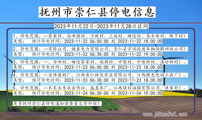 江西省抚州崇仁停电通知