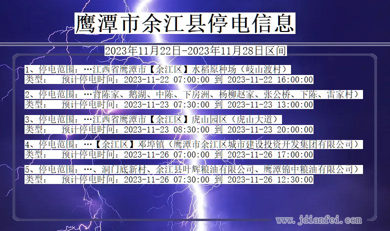 鹰潭余江停电通知 江西省鹰潭余江停电通知