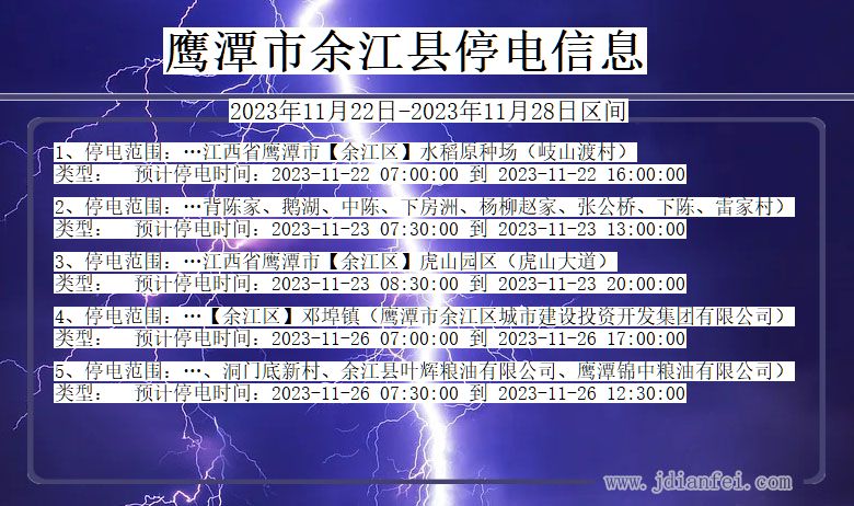 江西省鹰潭余江停电通知