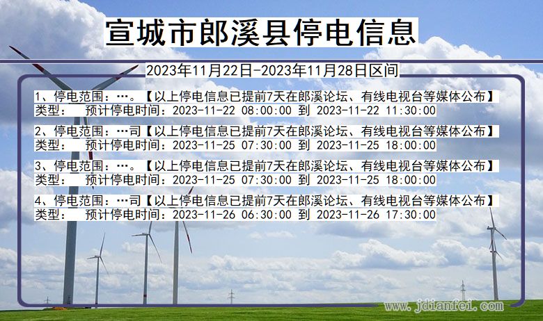 安徽省宣城郎溪停电通知