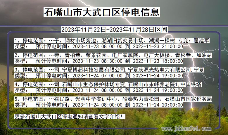 宁夏回族自治区石嘴山大武口停电通知