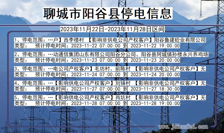 山东省聊城阳谷停电通知