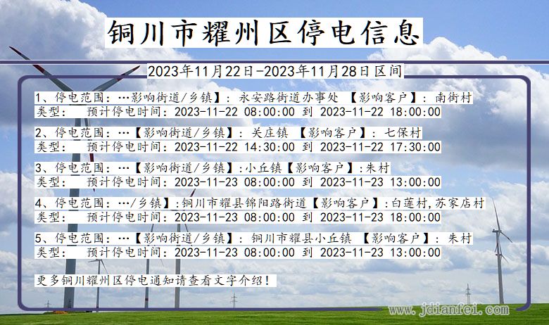 陕西省铜川耀州停电通知