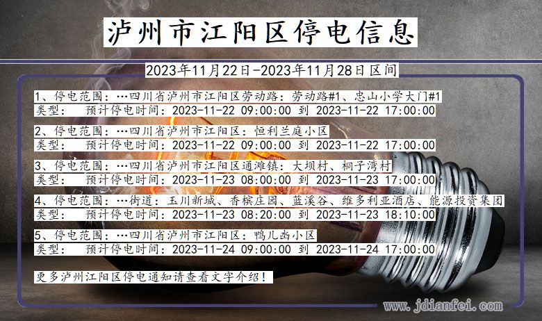 四川省泸州江阳停电通知