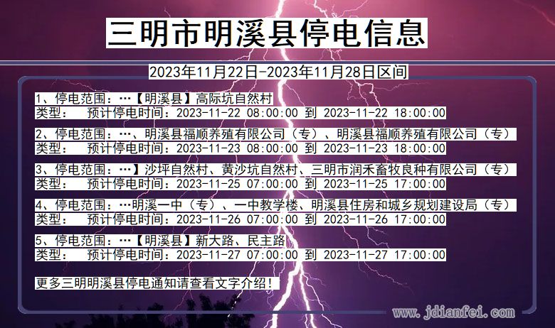 福建省三明明溪停电通知