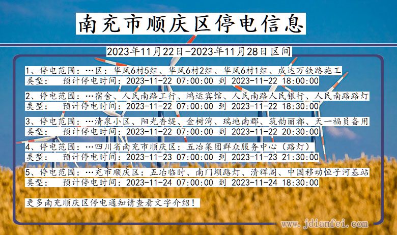 四川省南充顺庆停电通知