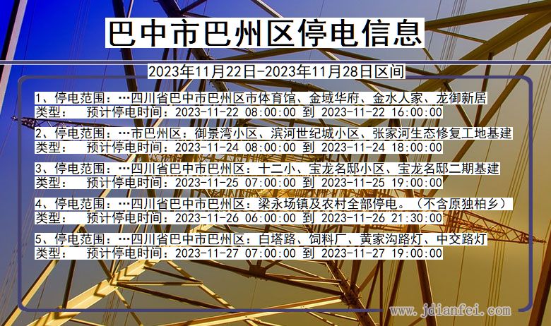 四川省巴中巴州停电通知