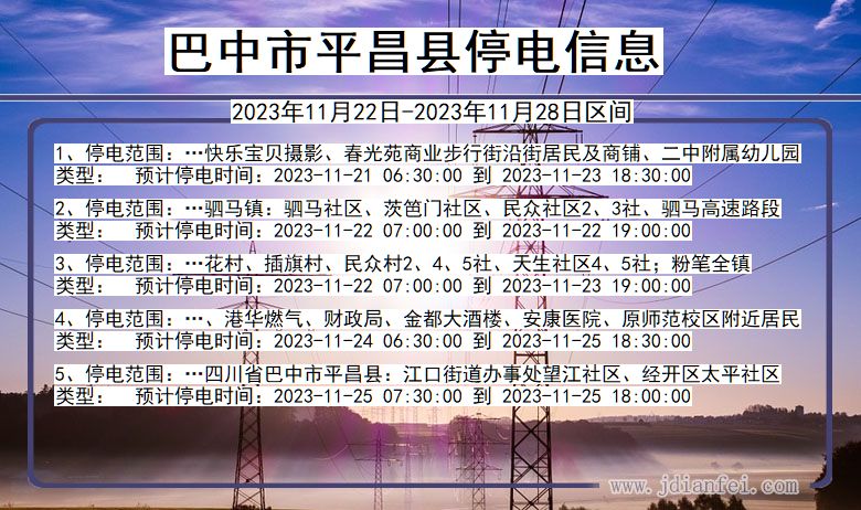 四川省巴中平昌停电通知