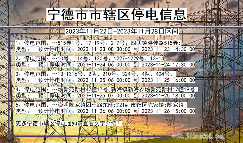 福建省宁德辖停电通知