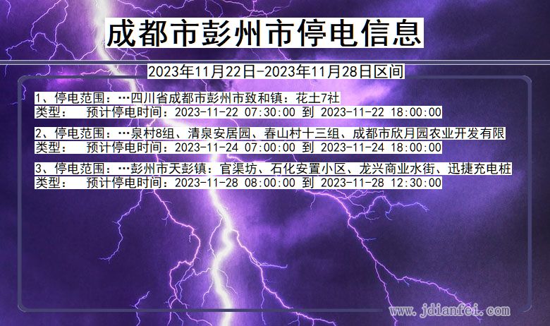 四川省成都彭州停电通知