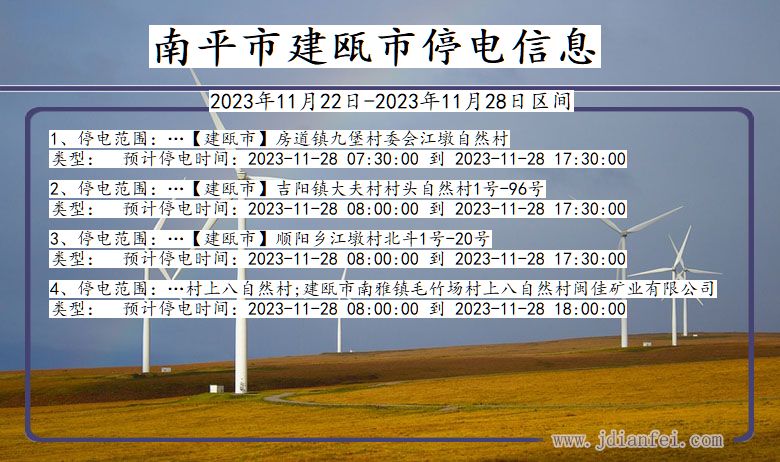 福建省南平建瓯停电通知