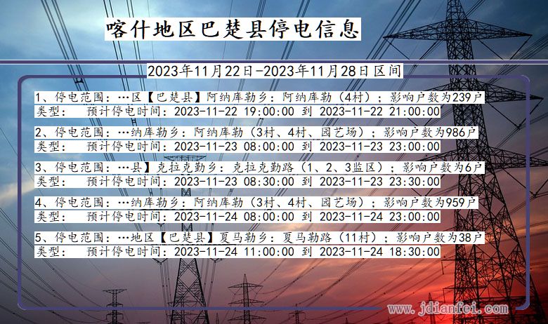 喀什地区巴楚停电通知 新疆维吾尔自治区喀什地区巴楚停电通知