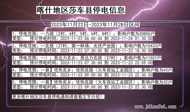 新疆维吾尔自治区喀什地区莎车停电通知