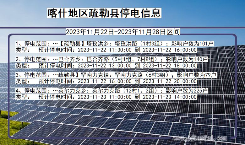 新疆维吾尔自治区喀什地区疏勒停电通知