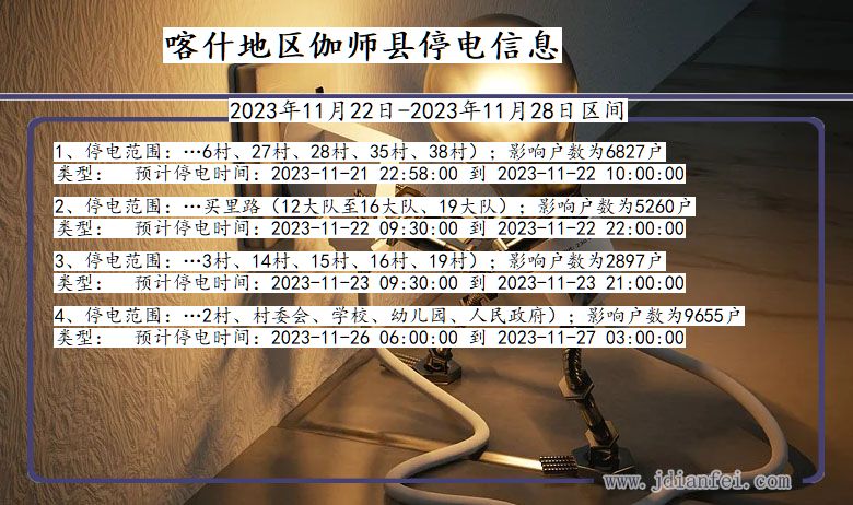 新疆维吾尔自治区喀什地区伽师停电通知