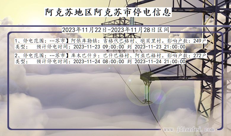 新疆维吾尔自治区阿克苏地区阿克苏停电通知