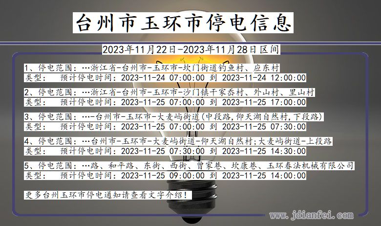 浙江省台州玉环停电通知