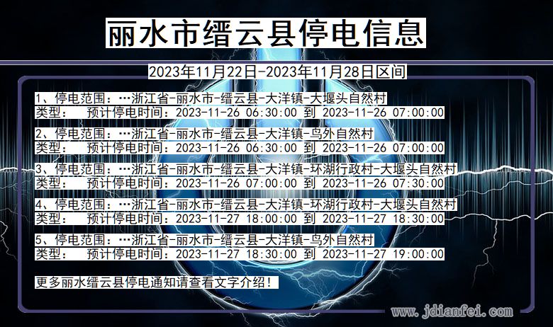 浙江省丽水缙云停电通知