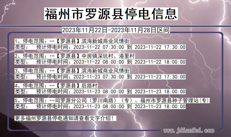 福建省福州罗源停电通知