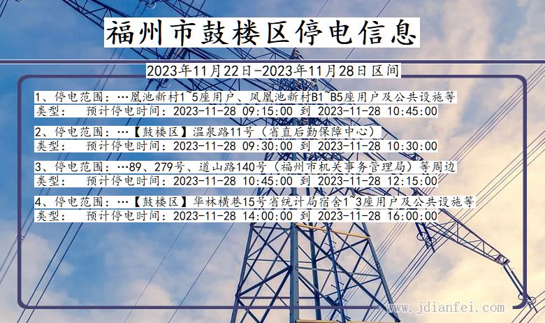 福建省福州鼓楼停电通知