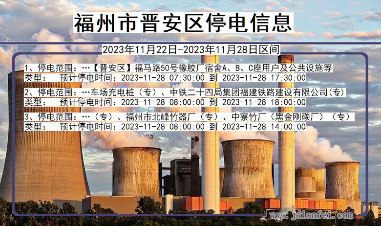 福建省福州晋安停电通知