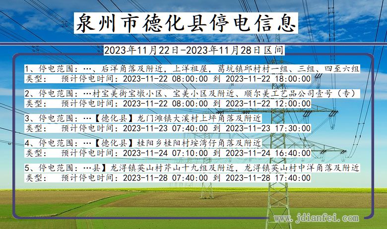 福建省泉州德化停电通知