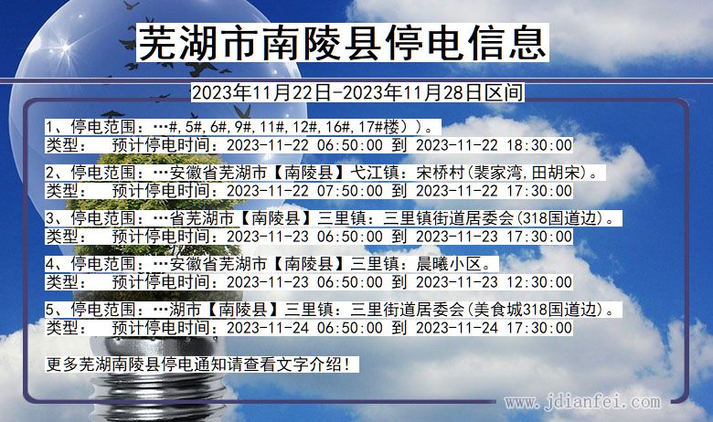 安徽省芜湖南陵停电通知