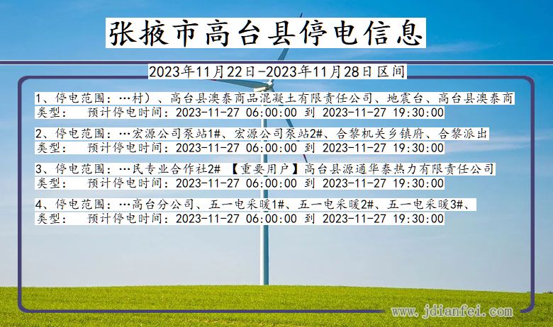 甘肃省张掖高台停电通知