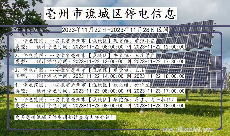 安徽省亳州谯城停电通知