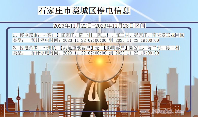 石家庄藁城停电通知 河北省石家庄藁城停电通知