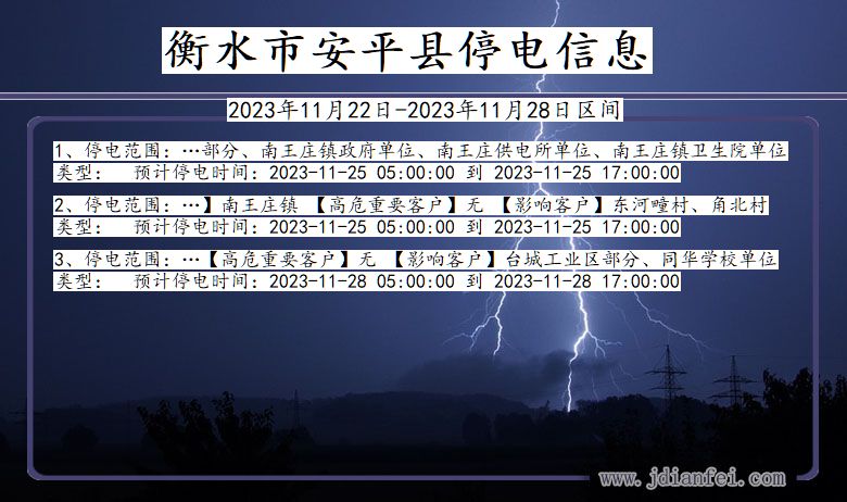 衡水安平停电通知 河北省衡水安平停电通知