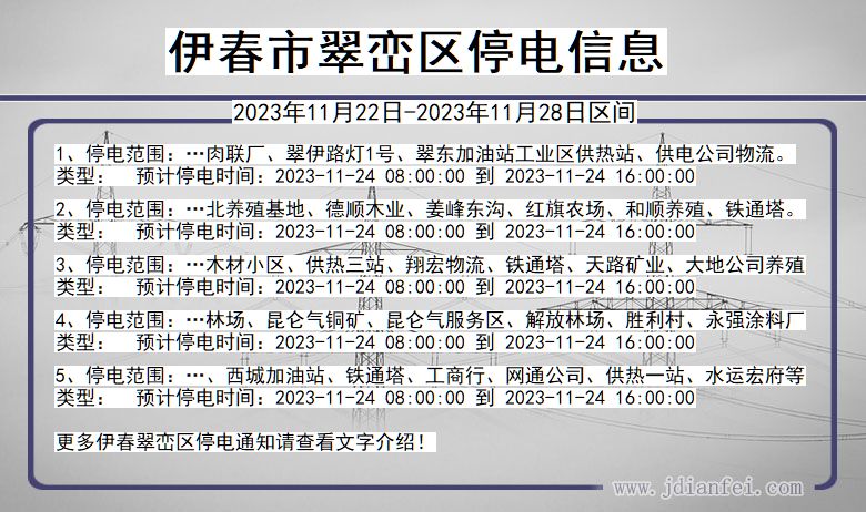 黑龙江省伊春翠峦停电通知