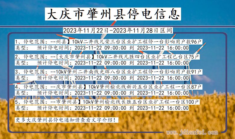 黑龙江省大庆肇州停电通知