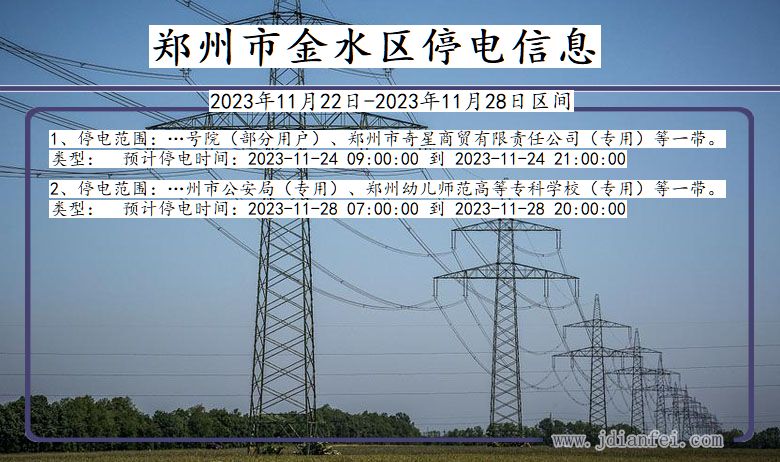 河南省郑州金水停电通知