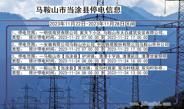 安徽省马鞍山当涂停电通知