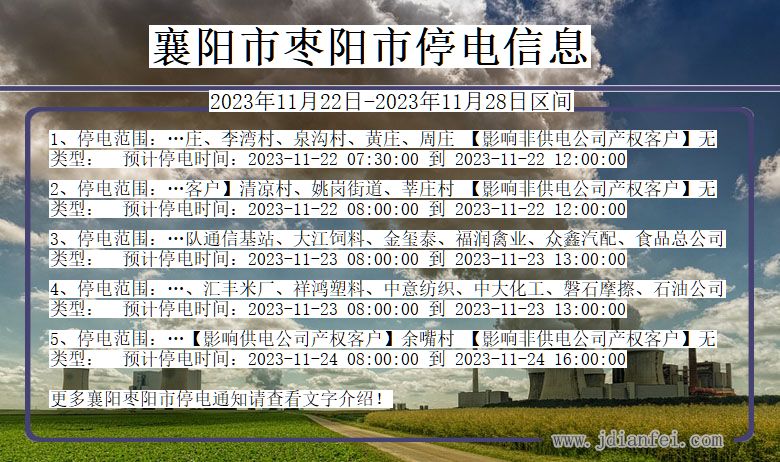 襄阳枣阳停电通知 湖北省襄阳枣阳停电通知