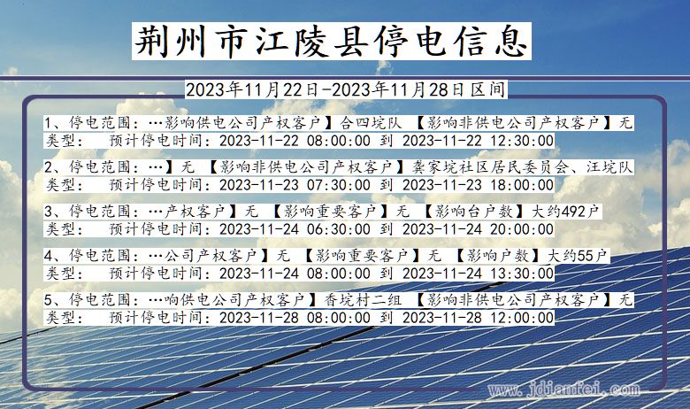 荆州江陵停电通知 湖北省荆州江陵停电通知