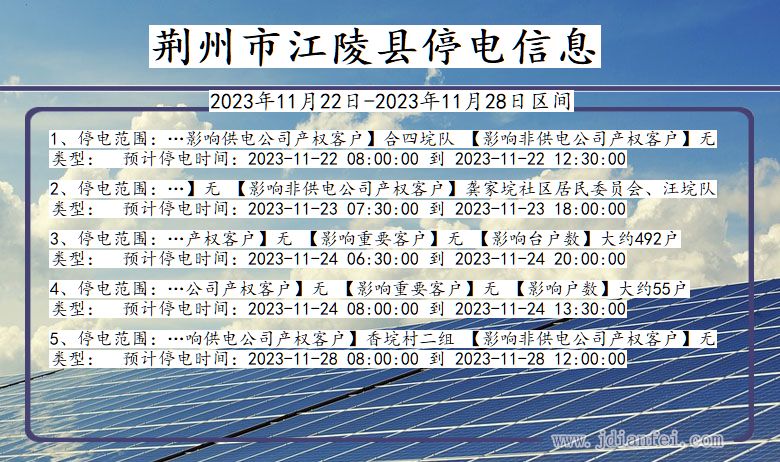 湖北省荆州江陵停电通知