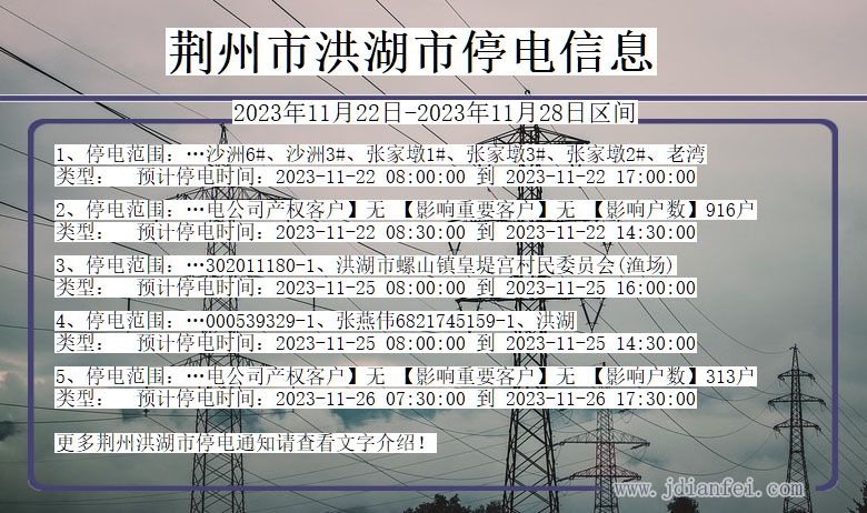 湖北省荆州洪湖停电通知