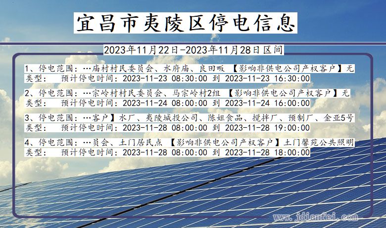 湖北省宜昌夷陵停电通知