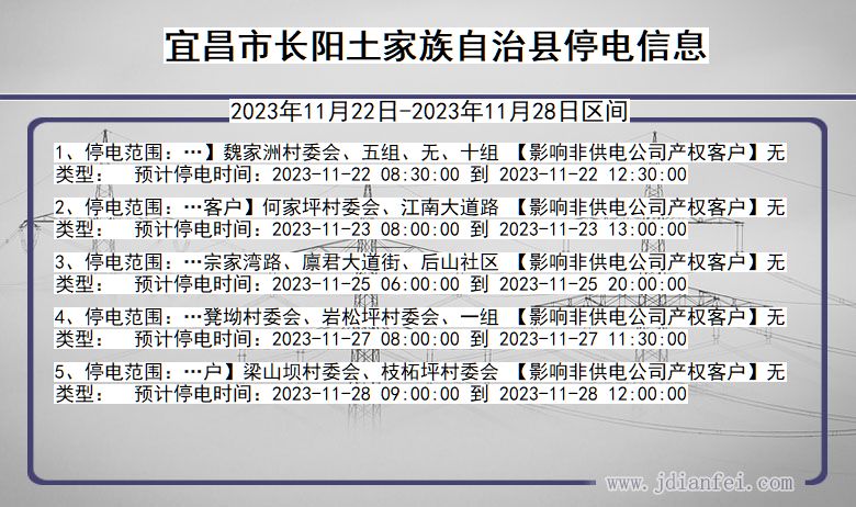 湖北省宜昌长阳土家族自治停电通知