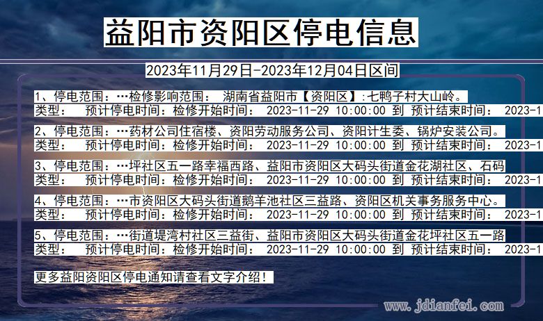 湖南省益阳资阳停电通知