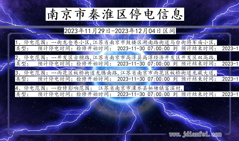 江苏省南京秦淮停电通知